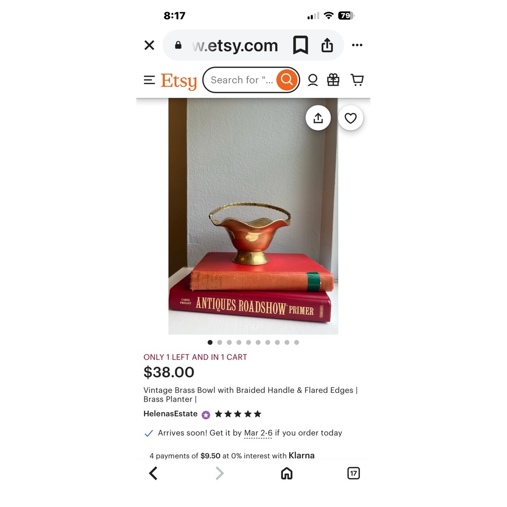 Vintage Brass Bowl Braided Handle Flared Scalloped Edge Pedestal Planter Dish